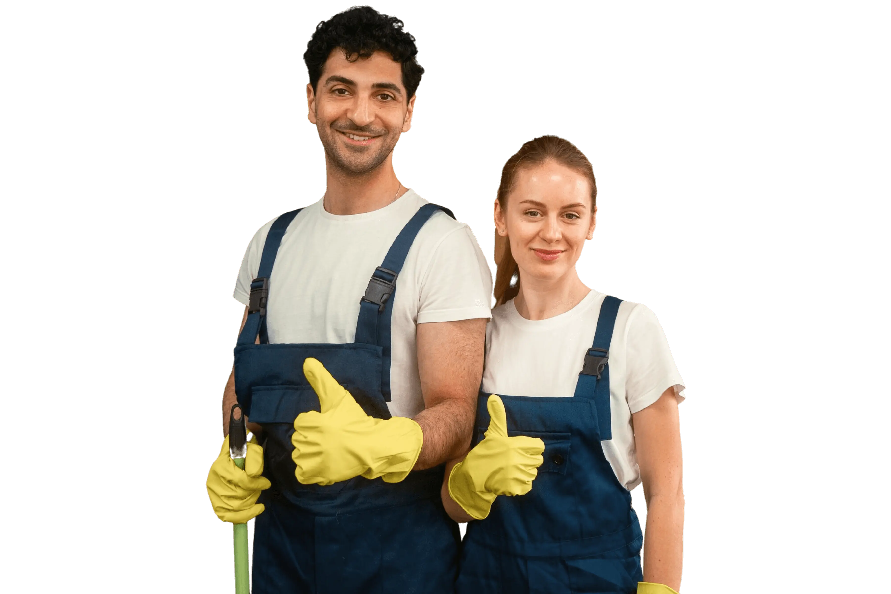 Two Pandher cleaning professionals giving thumbs up